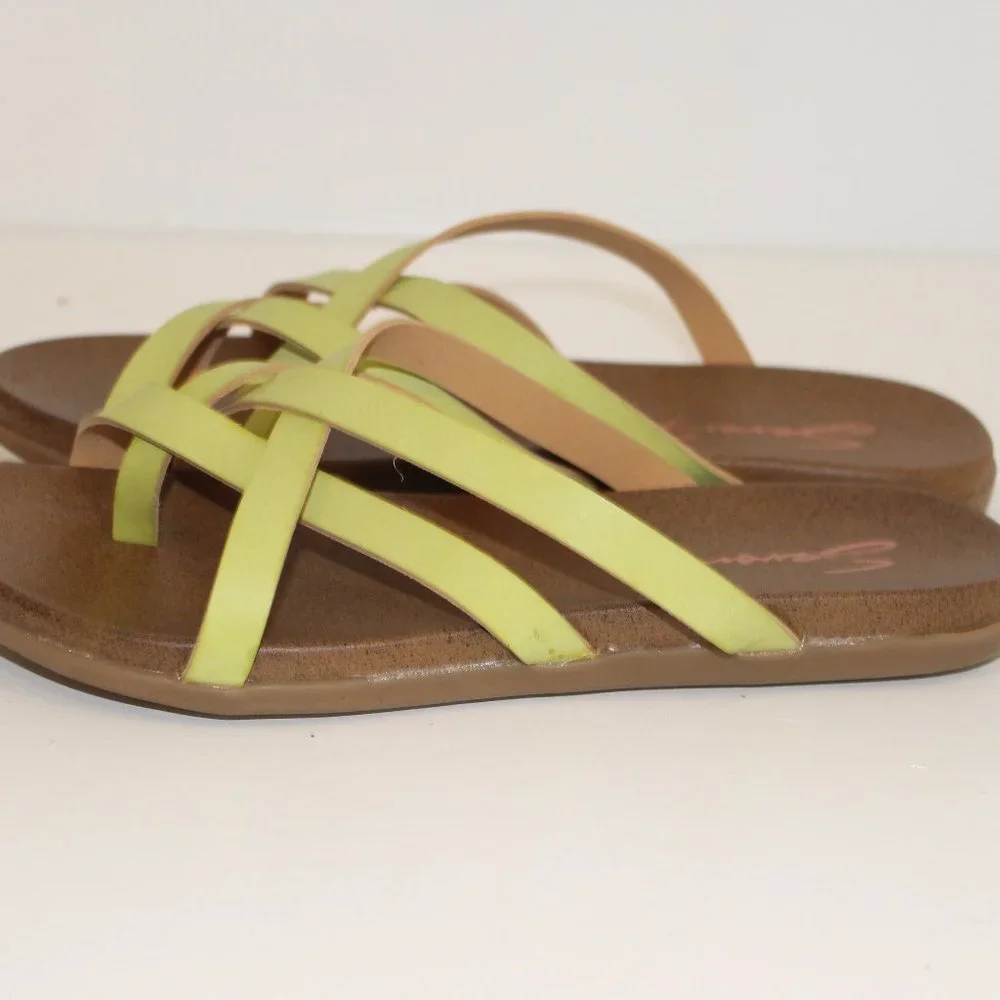 Seven7 GREEN LIME Melbourne Leather Sandals FLIP FLOPS Sz 6 - Picture 3 of 4